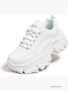 Women's Chunky Platform Sneakers Leather Casual Dad Shoes Comfortable Walking